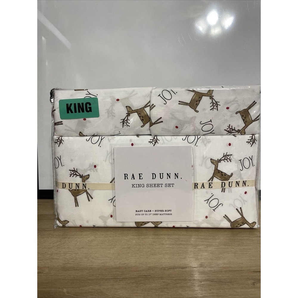 NWT RAE DUNN REINDEER JOY DEER CHRISTMAS KING SHEET SET